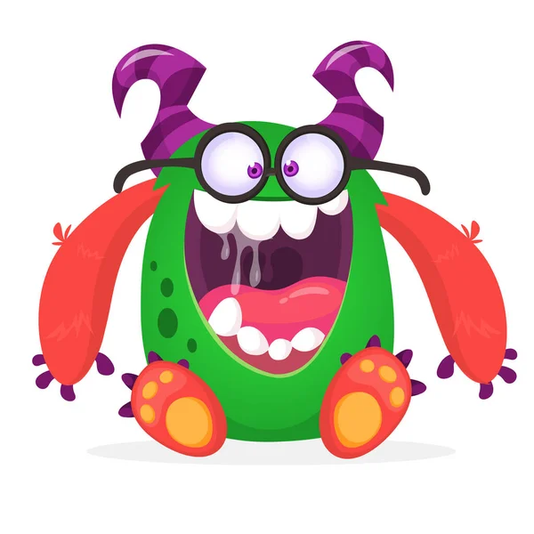 Glückliche Gehörnte Monster Singen Vektorillustration Halloween — Stockvektor