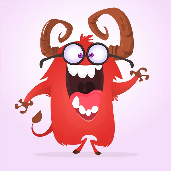 Monstro Usar Óculos Falar Ilustração Vetorial Monstro Vermelho — Vetor de Stock