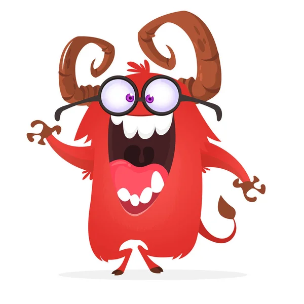Silly Cool Horned Monster Smiling Halloween Vector Illustration — Wektor stockowy