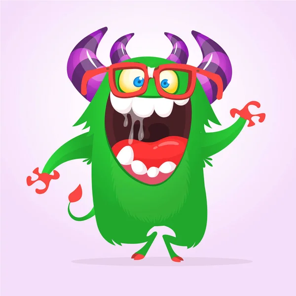 Feliz Monstro Com Chifres Cantar Ilustração Vetor Halloween —  Vetores de Stock