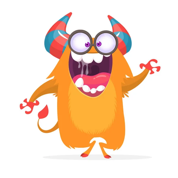 Bang Cartoon Roze Monster Zwaaien Leuke Monster Mascotte Vectorillustratie Voor — Stockvector