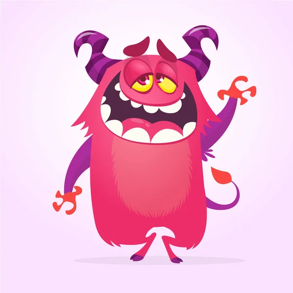 Funny Pink Monster Singing Dancing Halloween Illustration — Stockvektor