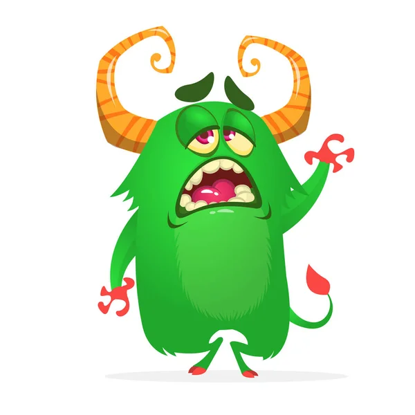 Sad Tired Monster Character Waving Hand Halloween Illustration — Stockový vektor