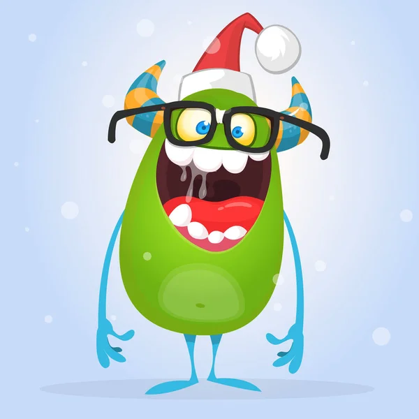 Monstruo Dibujos Animados Con Sombrero Navidad Diseño Navidad — Vector de stock