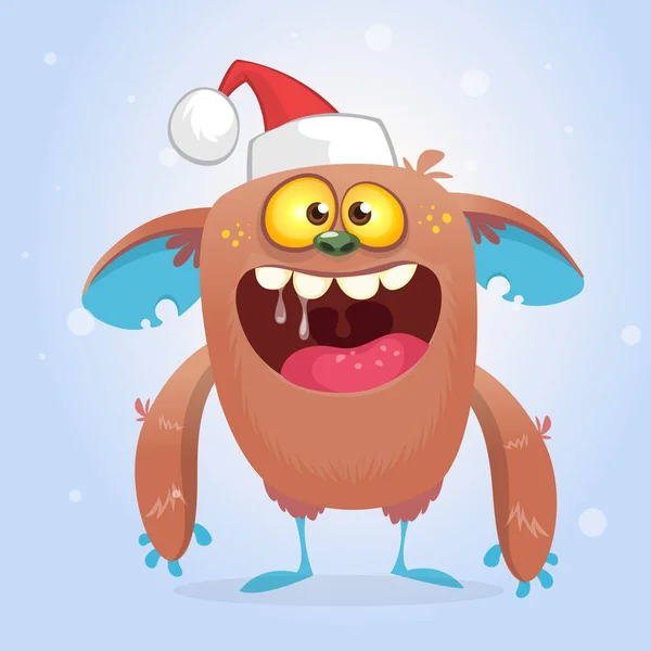 Monstruo Dibujos Animados Con Sombrero Navidad Diseño Navidad — Vector de stock