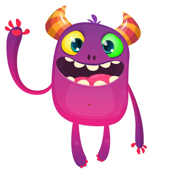 Cartoon Funny Monster Halloween Vector Illustration Excited Monster — Stock Vector