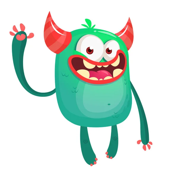 Cartoon Lustiges Monster Halloween Vektor Illustration Des Aufgeregten Monsters — Stockvektor