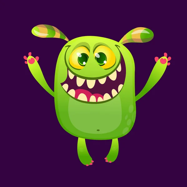 Funny Horned Monster Laughing Halloween Vector Illustration — Stock Vector