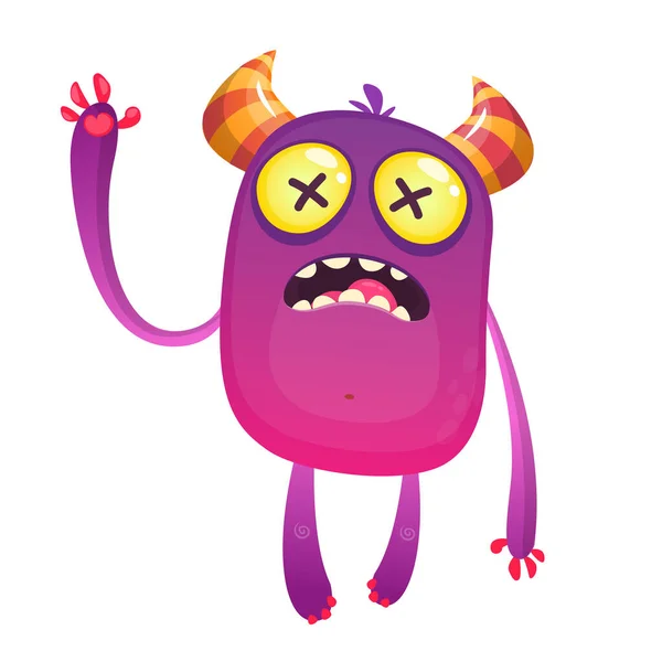 Bang Cartoon Roze Monster Zwaaiend Vector Schattig Monster Mascotte Illustratie — Stockvector