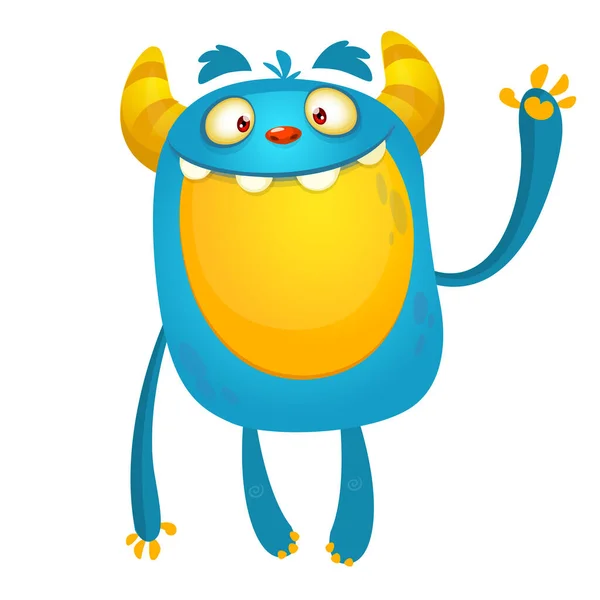 Cartoon Yellow Furry Monster Halloween Vector Illustration Excited Monster — Stock Vector