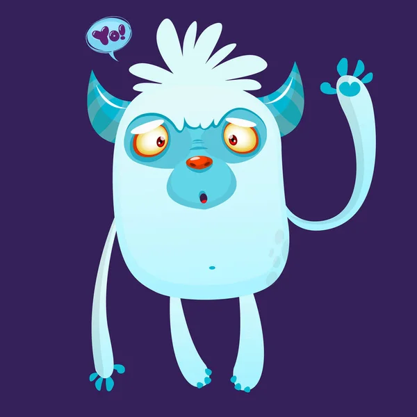 Cute Cartoon Monster Yeti Speech Bubble Vector Bigfoot Character — Stock Vector