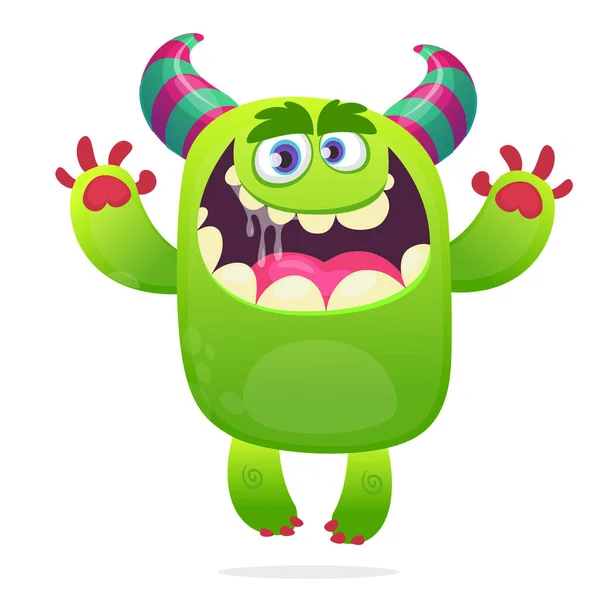 Monstruo Peludo Dibujos Animados Halloween Vector Ilustración Monstruo Emocionado Riendo — Vector de stock