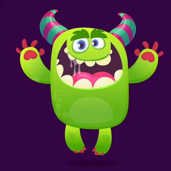 Grappig Tekenfilmmonster Halloween Vector Illustratie Van Opgewonden Monster Lachen — Stockvector