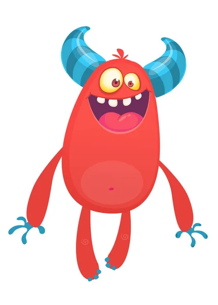 Cool Red Monster Smiling Excited Cartoon Illustrated — Archivo Imágenes Vectoriales