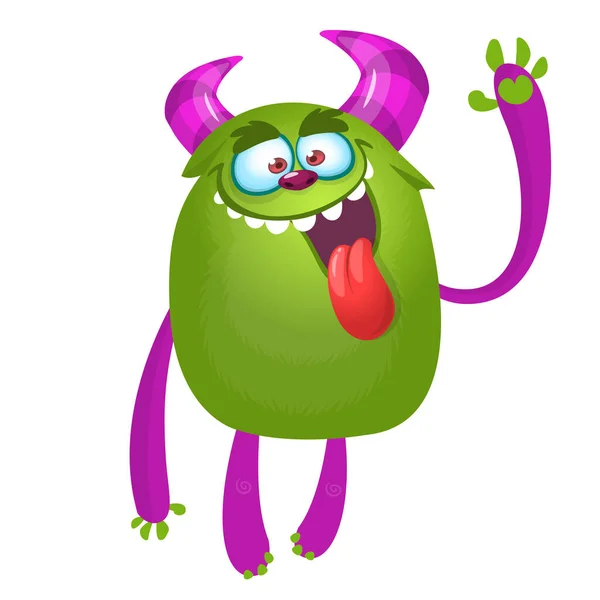 Happy Cartoon Baby Monster Mit Langer Zunge Halloween Vektororange Und — Stockvektor