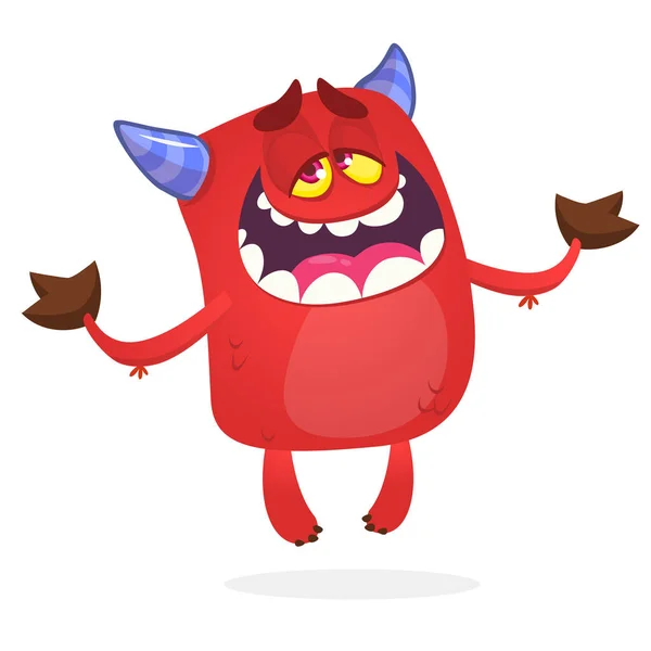 Desenhos Animados Ilustração Engraçado Personagem Diabo Vermelho Com Chifres Monstro — Vetor de Stock