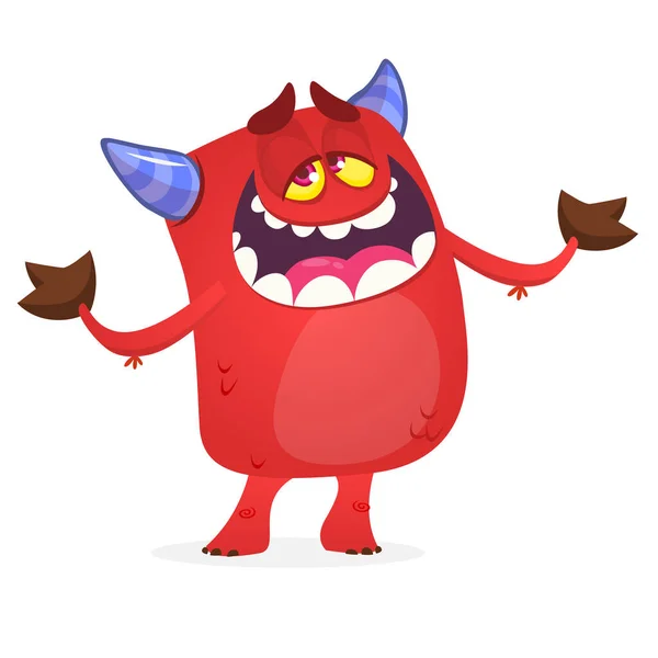 Dibujos Animados Ilustración Personaje Divertido Diablo Rojo Con Cuernos Vector — Vector de stock