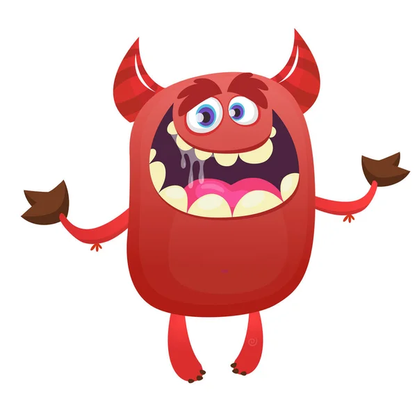 Dibujos Animados Ilustración Personaje Divertido Diablo Rojo Con Cuernos Vector — Vector de stock