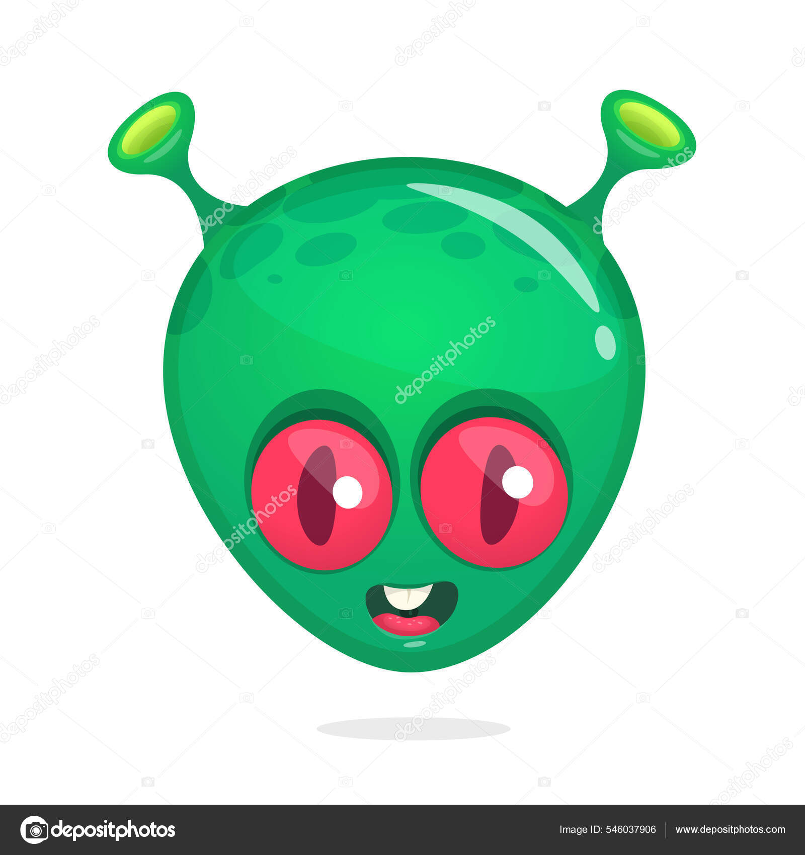 Alienígena de desenho animado verde com cabeça grande e olhos