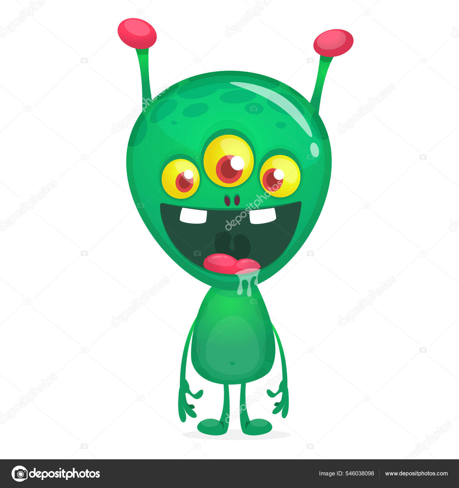 sorrindo a ilustração em vetor extraterrestre plana dos desenhos animados. alienígena  verde bonito, criatura fantástica. pronto para usar o modelo de caractere  2d para comercial, animação, design de impressão. herói cômico isolado