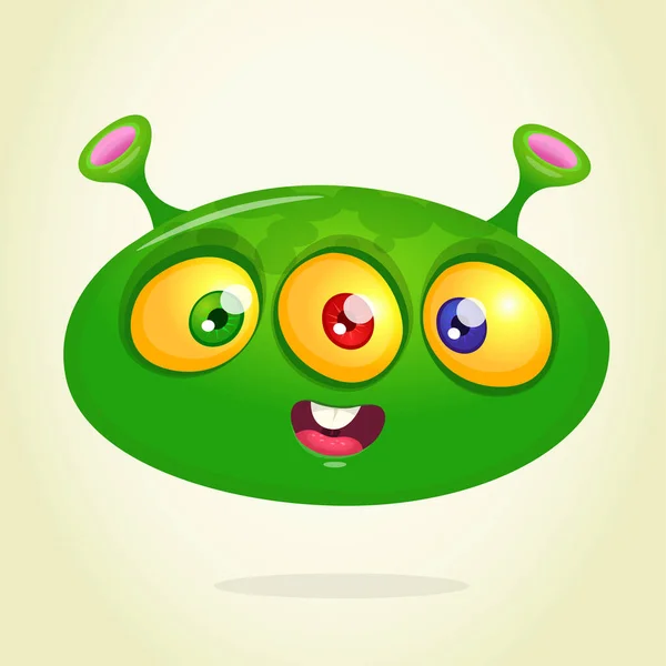 Funny Happy Cartoon Alien Green Vector Alien Character Halloween Design — Stock Vector