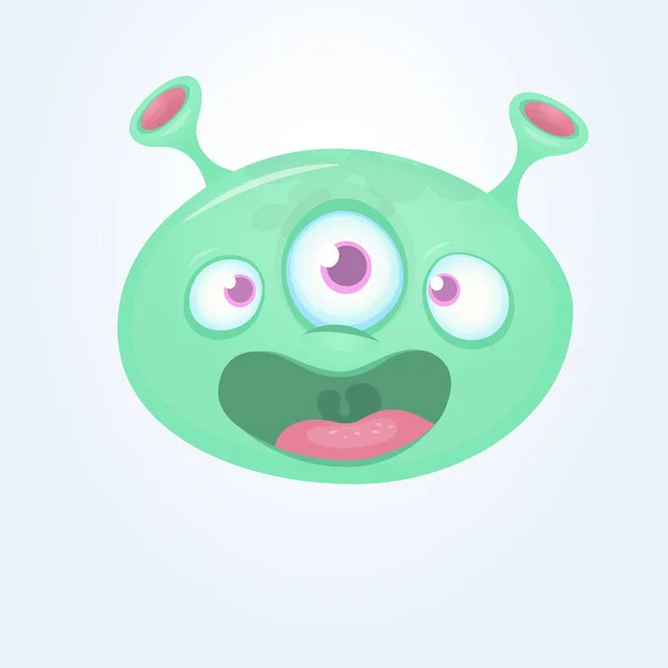 Green Funny Happy Cartoon Alien Green Vector Alien Character Three — Stock Vector