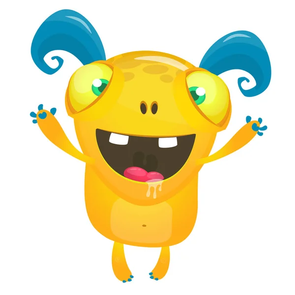 Cute Cartoon Excited Smiling Monster Vector Alien Character Isolated — Stock Vector