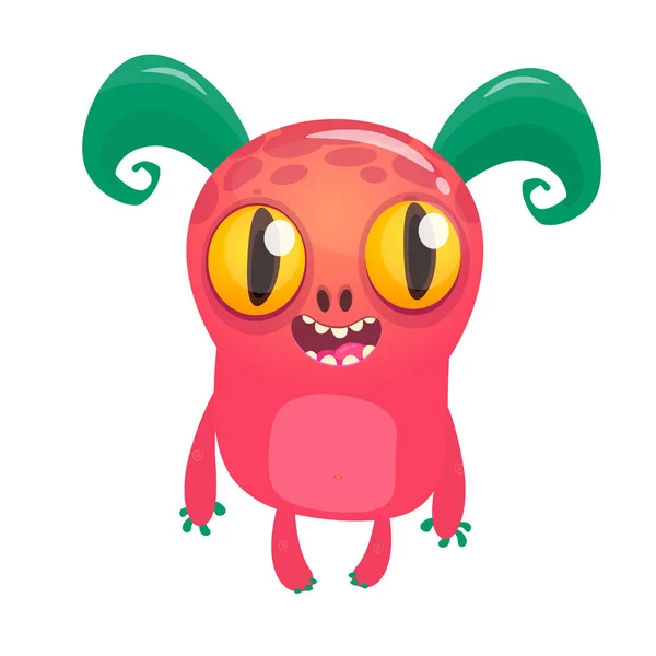 Happy Pink Cartoon Monster Horns Halloween Vector Illustration — Stock Vector