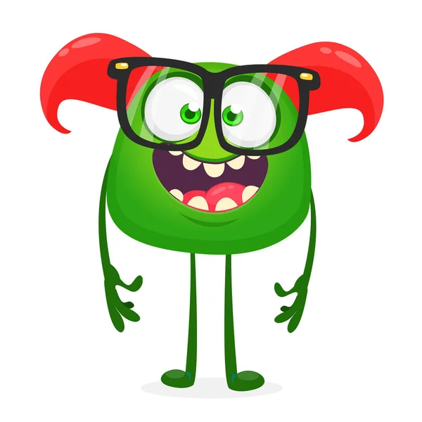 Happy Cartoon Monster Troll Wearing Eyeglasses Halloween Vector Illustration — Stock Vector