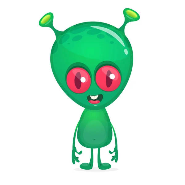 Lustige Grüne Alien Figur Cartoon Vektorabbildung Isoliert — Stockvektor