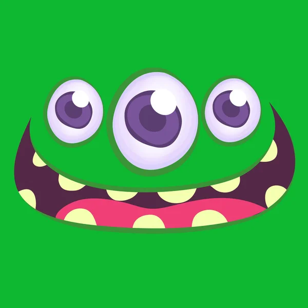 Cooles Cartoon Monster Gesicht Mit Drei Augen Vektorillustration Halloween — Stockvektor