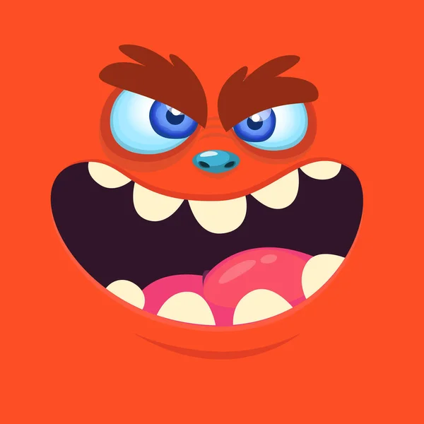 Cool Cartoon Rood Monster Gezicht Halloween Vector Illustratie — Stockvector