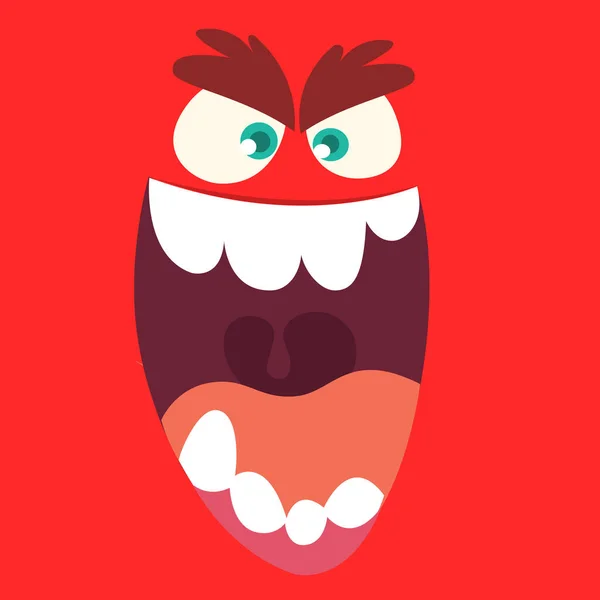Cooles Cartoon Rotes Monster Gesicht Vektorillustration Halloween — Stockvektor