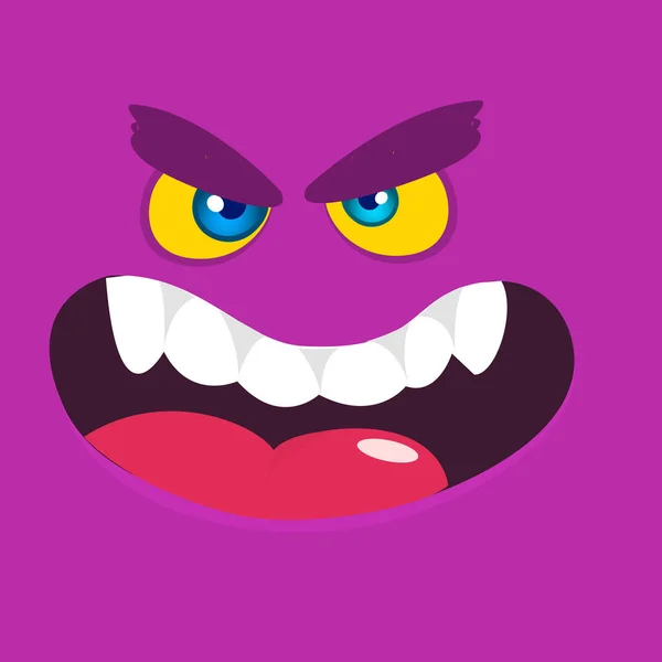 Cartoon Angry Monster Face Vector Halloween Green Monster Smile Monster — Stock Vector