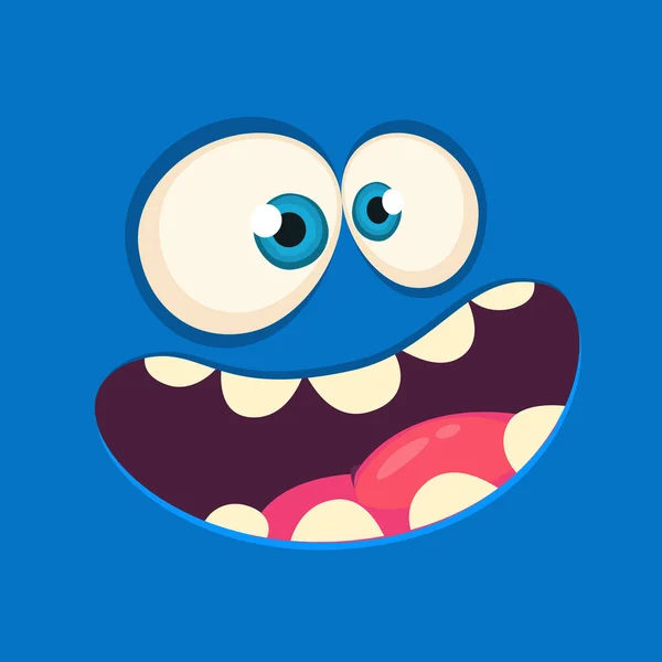 Cartoon angry monster face. Vector Halloween blue monster scream. Monster mask