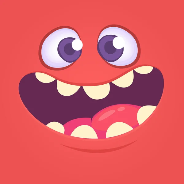 Dessin Animé Visage Monstre Colère Vecteur Halloween Monstre Rouge Peur — Image vectorielle