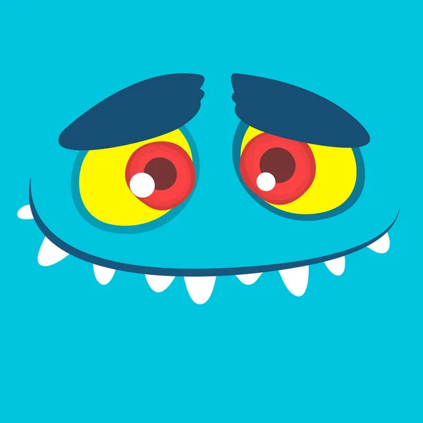 Cara Monstro Dos Desenhos Animados Vector Halloween Avatar Monstro Azul —  Vetores de Stock