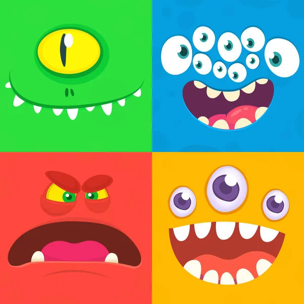 Caras Monstruo Dibujos Animados Conjunto Vectorial Cuatro Caras Monstruo Halloween — Archivo Imágenes Vectoriales