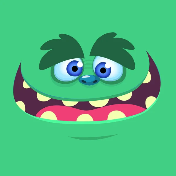 Zeichentrickmonster Gesicht Vektor Halloween Grünes Monster Avatar — Stockvektor