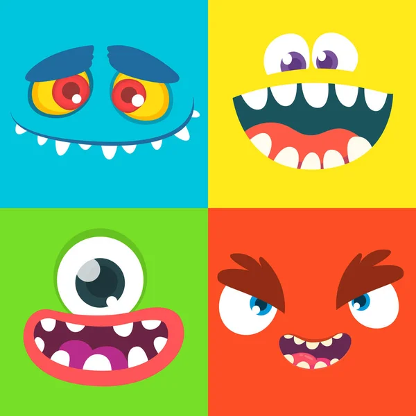 Zeichentrickmonstergesichter Vektor Clip Art Illustration Mit Einfachen Verläufen — Stockvektor