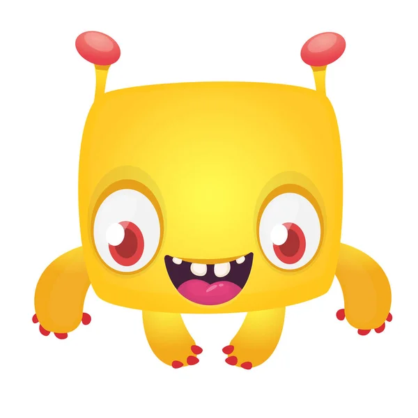 Happy Cartoon Excited Smiling Monster Vector Alien Character Isolate — Stock Vector