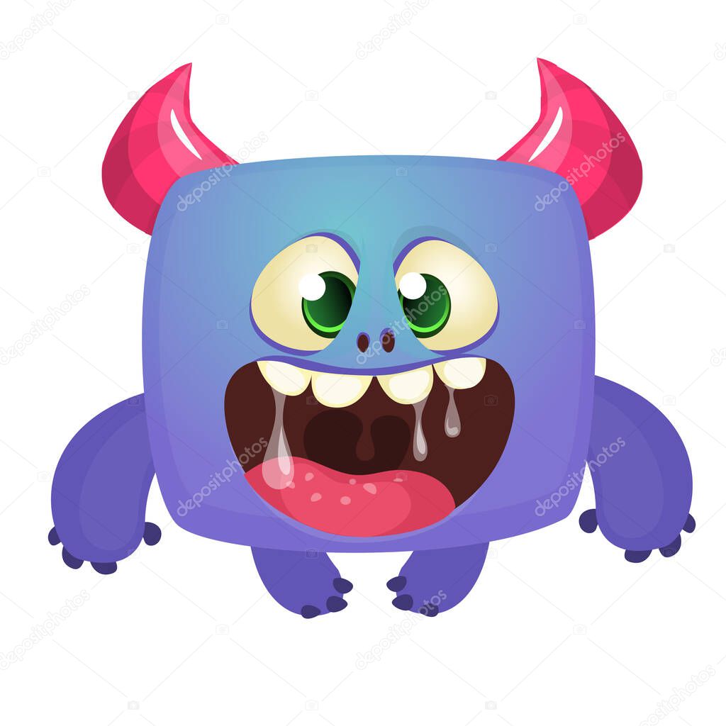 Funny and happy cartoon monster . Vector Halloween illustration