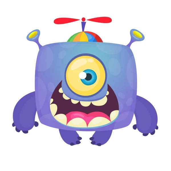 Lustiges Cartoon Monster Mit Hut Und Propeller Vector Hallowe — Stockvektor
