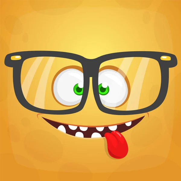 Funny Cartoon Monster Face Wearing Eyeglasses Vector Halloween Monster Square — Stock Vector