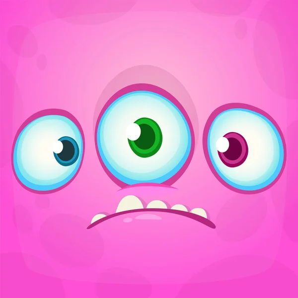 Trauriges Comic Monster Gesicht Mit Drei Augen Vektor Halloween Monster — Stockvektor