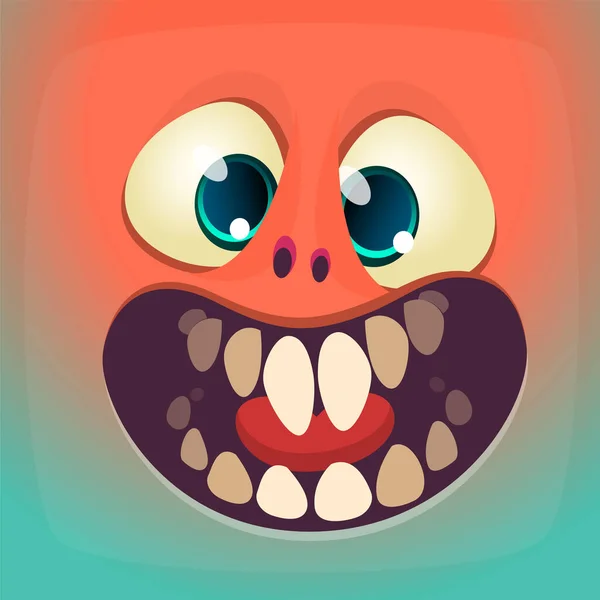 Drôle Visage Monstre Dessin Animé Vecteur Halloween Monstre Carré Avata — Image vectorielle