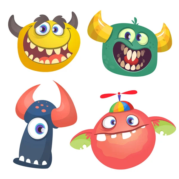 Lustige Cartoon Monster Ikonen Gesetzt Vektorillustration Halloween — Stockvektor