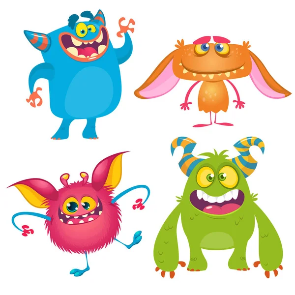 Monstros Engraçados Dos Desenhos Animados Conjunto Ilustração Vetor Halloween —  Vetores de Stock