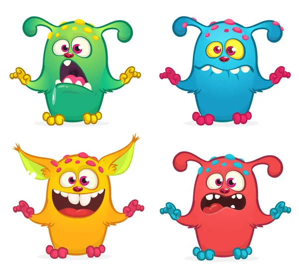 Conjunto Monstro Bonito Dos Desenhos Animados Design Halloween —  Vetores de Stock