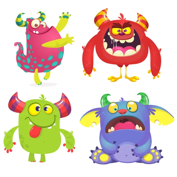 Niedliche Cartoon Monster Set Von Zeichentrickmonstern Kobold Oder Troll Monster — Stockvektor